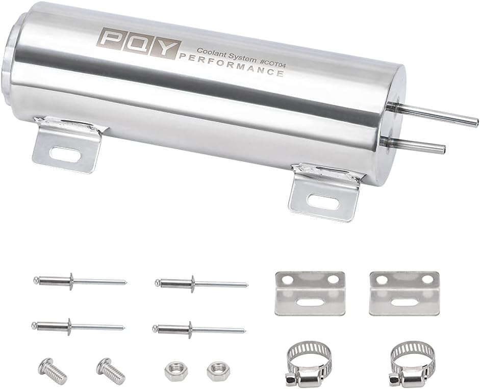 PQY Radiator Coolant Overflow Puke Tank Polished Stainless Steel (3"×9")