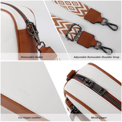 Image of TANTOMI Crossbody Bags for Women Trendy,Vegan Leather Crossbody Purses for Women Small Shoulder Bag Handbags with Wide Strap (White /Light Brown)