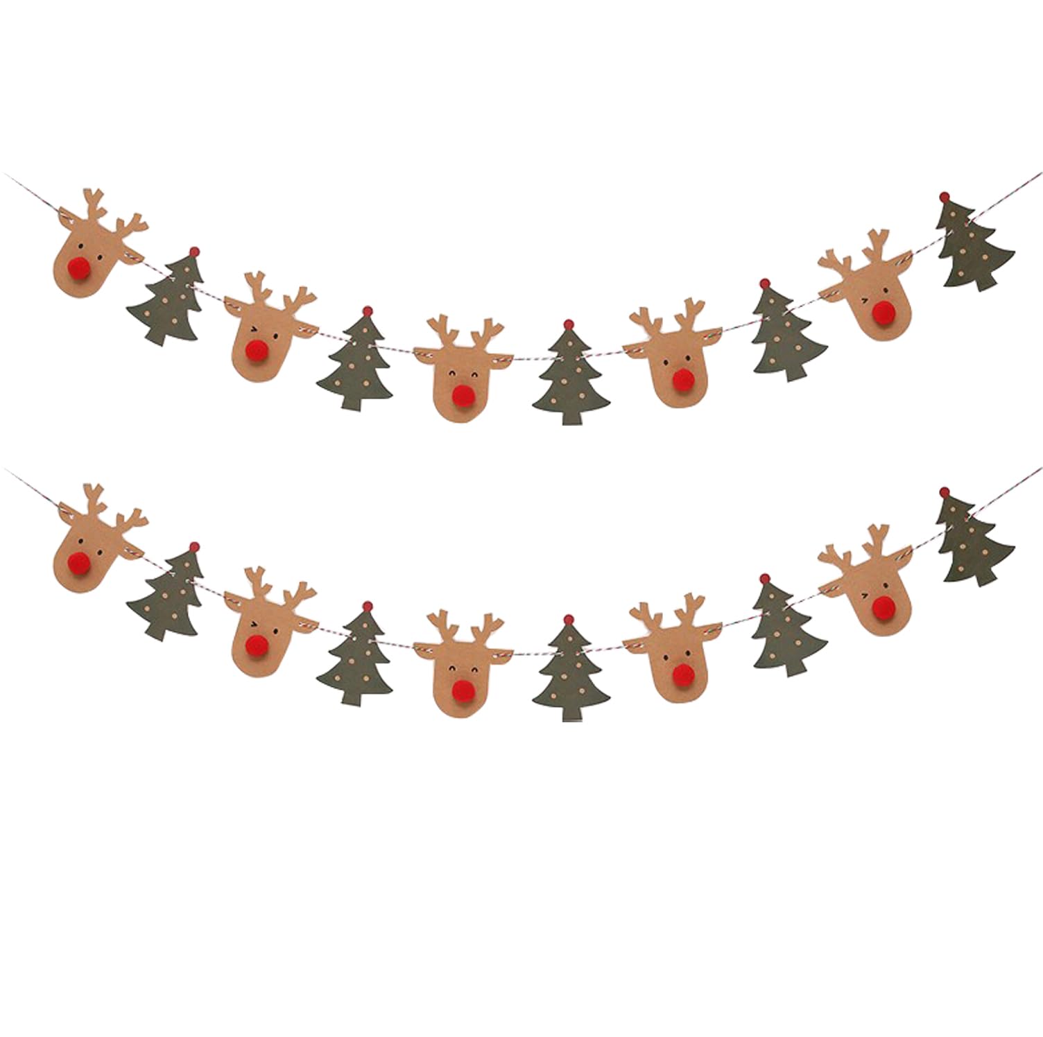 2pcs Christmas Reindeer Banners, Xmas Tree Elk String Flag for Indoors Outdoors Decorations, Green, ONE
