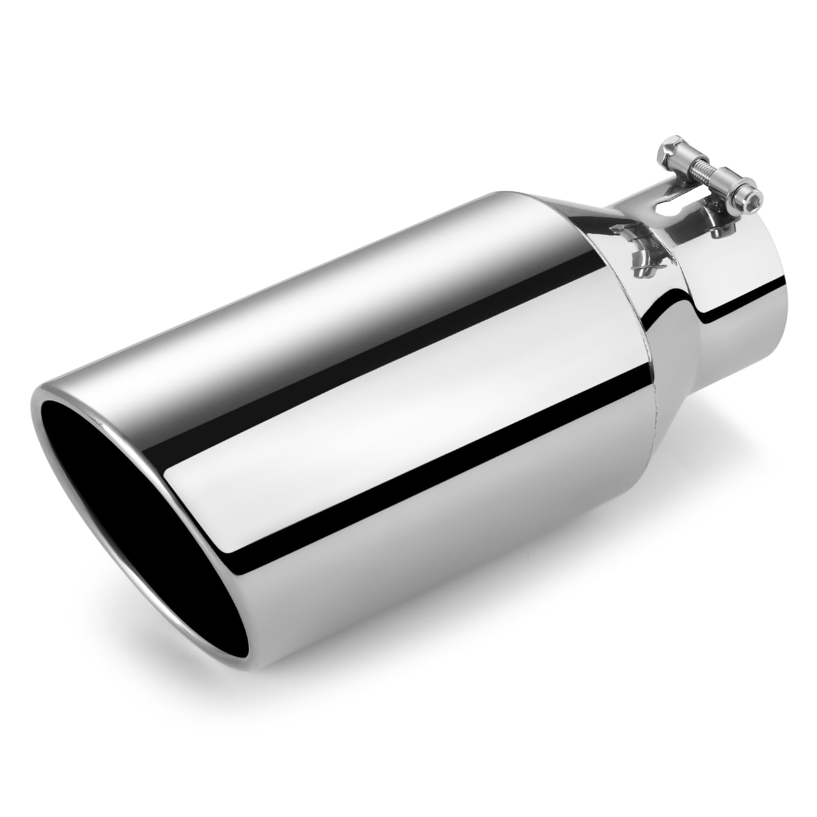 Photo 1 of TMOFMS Exhaust Tip 3" Inlet, 5" Outlet 12" Overall Length, Premium Stainless Steel with Rust Resistant Polished Finish, Rolled Angle Cut, Bolt-On Easy Installation, for Truck Diesel Tail Pipe