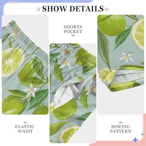 Lime Florals Boys Long Pants Soft Trousers Elastic Waist Kids Lounge Bottoms with Pockets S-XL4