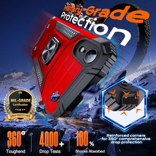 Image of Anqrp Heavy Duty Case for iPhone XR Case with Enhanced Ring Holder Grip Stand, Military Grade Shockproof Rugged Drop Protective Silicone Hard Slim iPhone XR Phone Case Cover,Corail Red