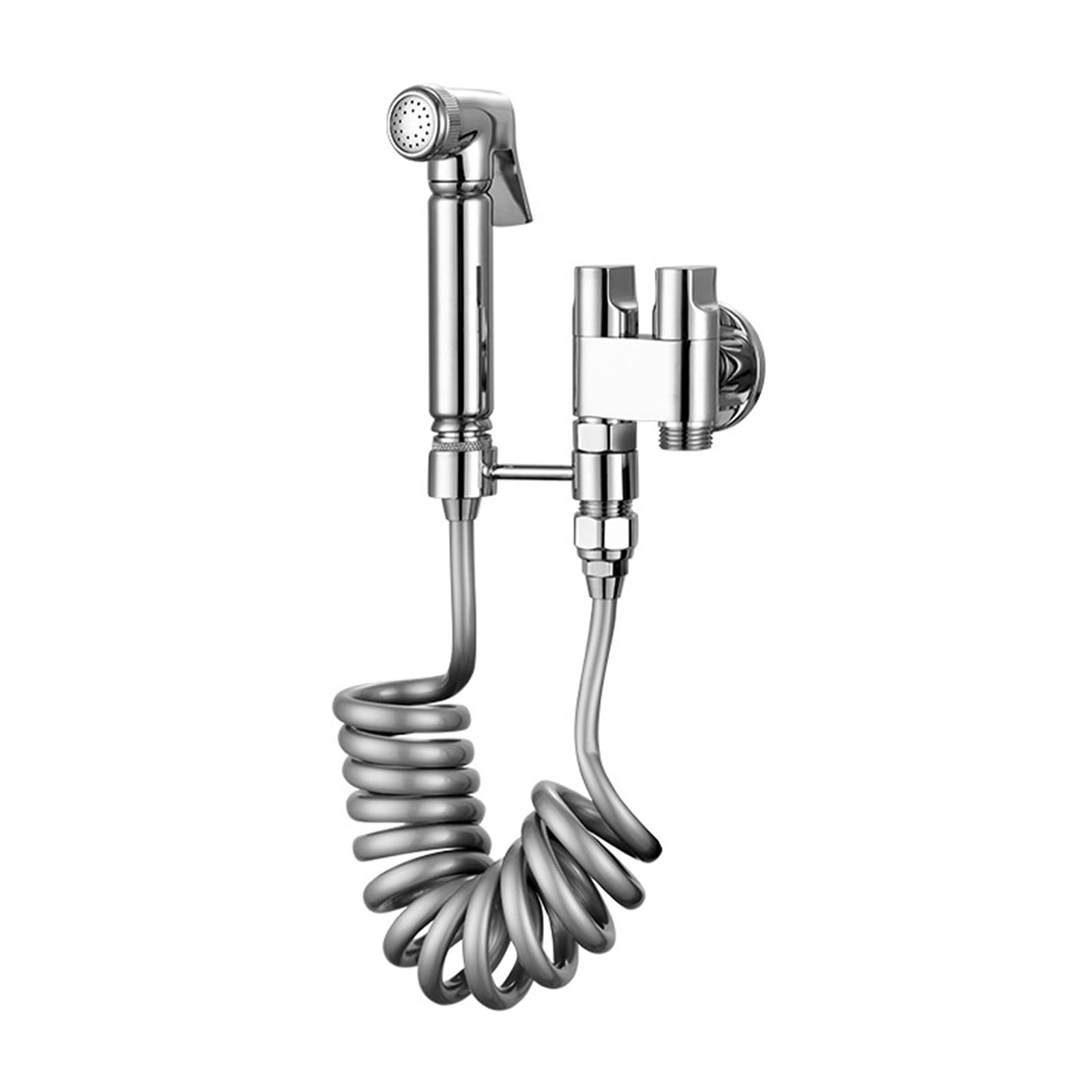 Spruzzatore portatile per bidet per WC, doppia valvola di controllo 1-in-2-out, kit spruzzatore per rubinetto WC, spruzzatore per pannolino e attacco bidet con tubo flessibile per bidet per lavaggio