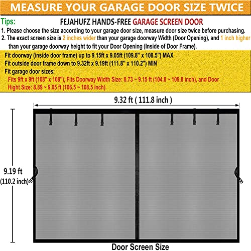 Image of Magnetic Garage Door Screen 9x9ft for 1 Car, Doors Durable Fiberglass Heavy Duty Mesh Magnetic Net, Pets Friendly Retractable for Carport Garage Patio Porch (Black, 9x9ft)
