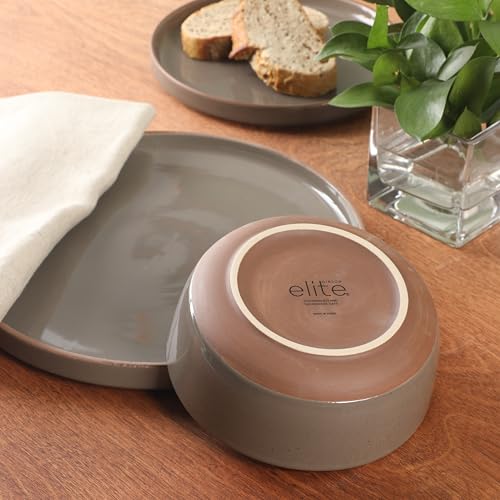 Image of Gibson Elite Northrock Stoneware Dinnerware Set, 12-Piece Service for 4 Plates and Bowls Set - Gray Dishes with Hand-Painted Terracotta Base