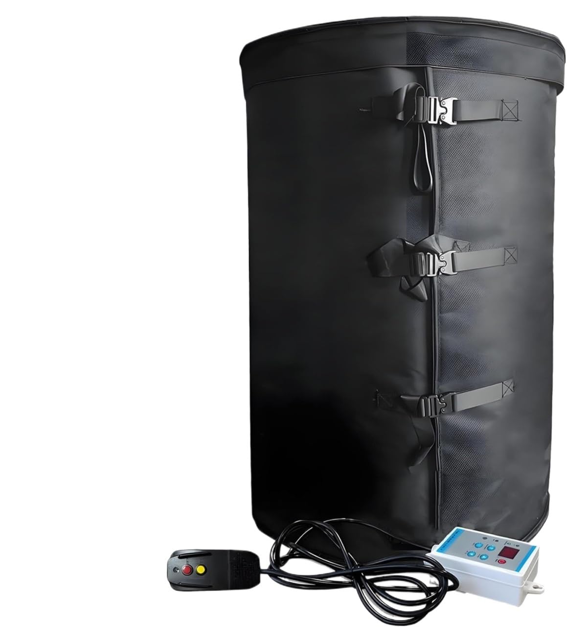 Koc grzewczy IBC Tote 55/275 Gal Full Wrap Regulowany 0-150 ℃ Zdejmowana górna pokrywa, 1 szt.(Black,55gal/200L120°C)
