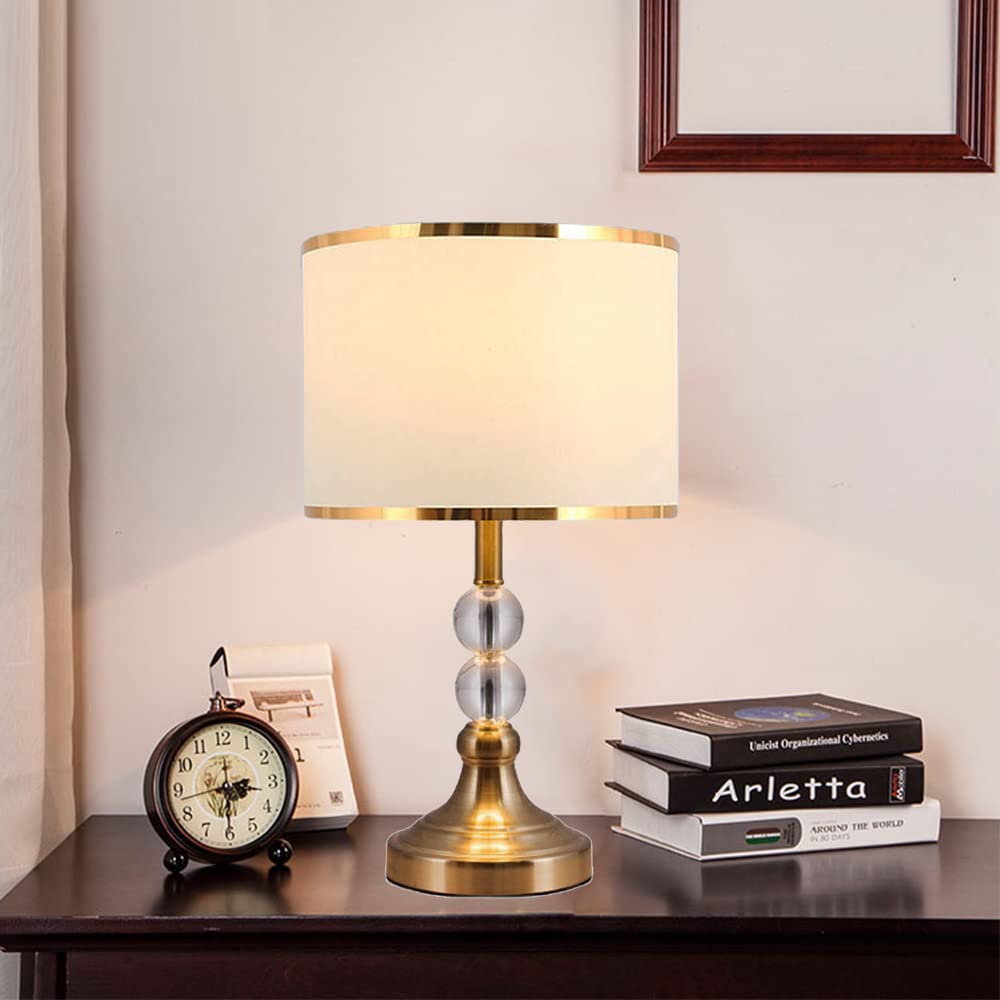 Mengjay Kristall Tischlampe Lampenfuß Lampenschirm Nachttischlampe Tischleuchte,E27 Wohnzimmerlampe Stoffschirm Schreibtischlampe,Nachttisch Lichtdekoration Schreibtischleuchten (Weiß)