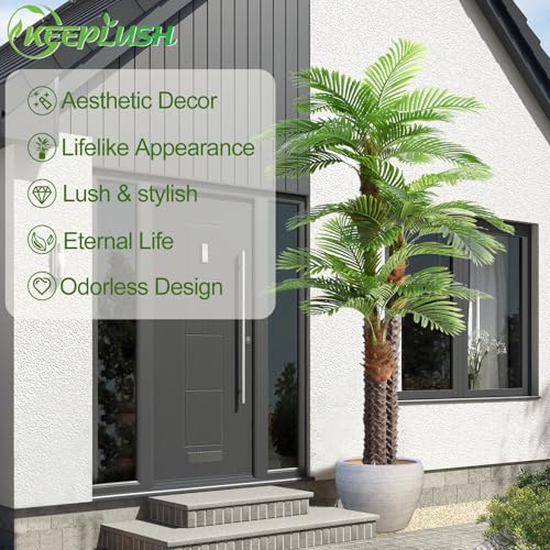 Image of 10ft Tall Artificial Palm Tree for Outdoors - Triple Phoenix Palm, UV Resistant, Large Fake Silk Palm Tree - Perfect for Patio, Poolside, Home Indoor Aesthetic Decor