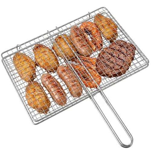 TusaMer Cesta de parrilla de pescado, cesta de parrilla de acero inoxidable de grado profesional con mango de bloqueo para pescado y verduras, accesorios de parrilla de 13.8 x 8.7 pulgadas para