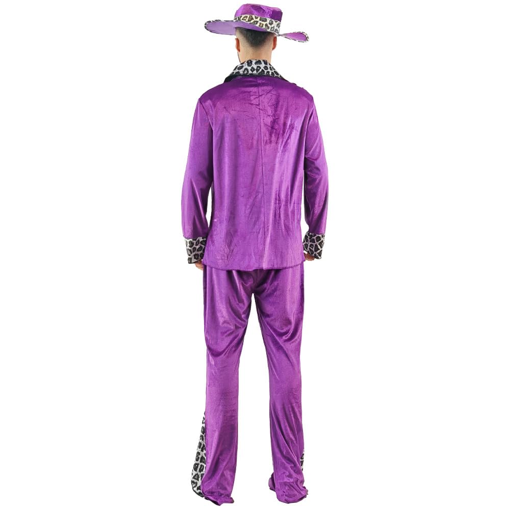 EraSpooky Traje de proxeneta para hombre traje de proxeneta de terciopelo para adulto con estampado de leopardo atuendo retro de los años 70 atuendo de discoteca