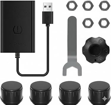 MekedeTech DUDUAUTO USB Car Tire Pressure Monitoring System Compatible with Android Touch Screen,Auto Alarm,4 Tire Sensors for RV Sedan SUV MPV Cars External TPMS