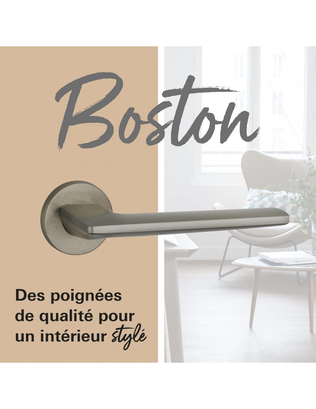 Manilla THIRARD Boston de níquel satinado para puertas interiores - Palancas de aleación - Tornillos de fijación ocultos - Eje de acero de 7 mm - Muelle de retorno