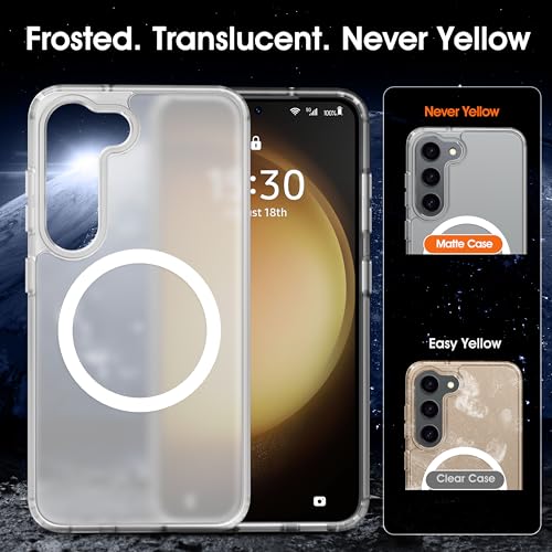 Image of Oterkin Magnetic for Samsung Galaxy S23 Fe Case Matte, S23 Fe Phone Case Compatible with MagSafe Frosted Translucent Shockproof Anti-Scratch Slim Fit Case Military Grade Protection (Clear Matte)
