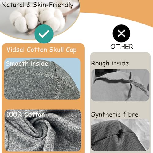 Image of vidsel 100% Cotton Skull Caps Beanie Night Cap Sleep Hats for Men Women | Breathable,Soft,Lightweight Skully Cap,Running Beanie Cycling Helmet Liner,Wicking Head Cover,CPAP Chemo Bald Cap