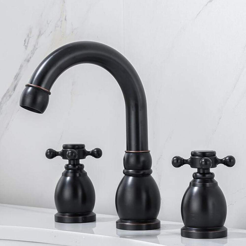 Mitigeur de lavabo 3 trous en laiton massif style antique noir rétro