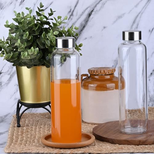 Image of Happy Cove High Borosilicate Glass Water Bottle 500ml - Water Bottle for Fridge, Durable Glass Bottle Set for Home and Travel | Eco-Friendly | Reusable, Leak-Proof | Set of 2 Glass bottle 500 ml