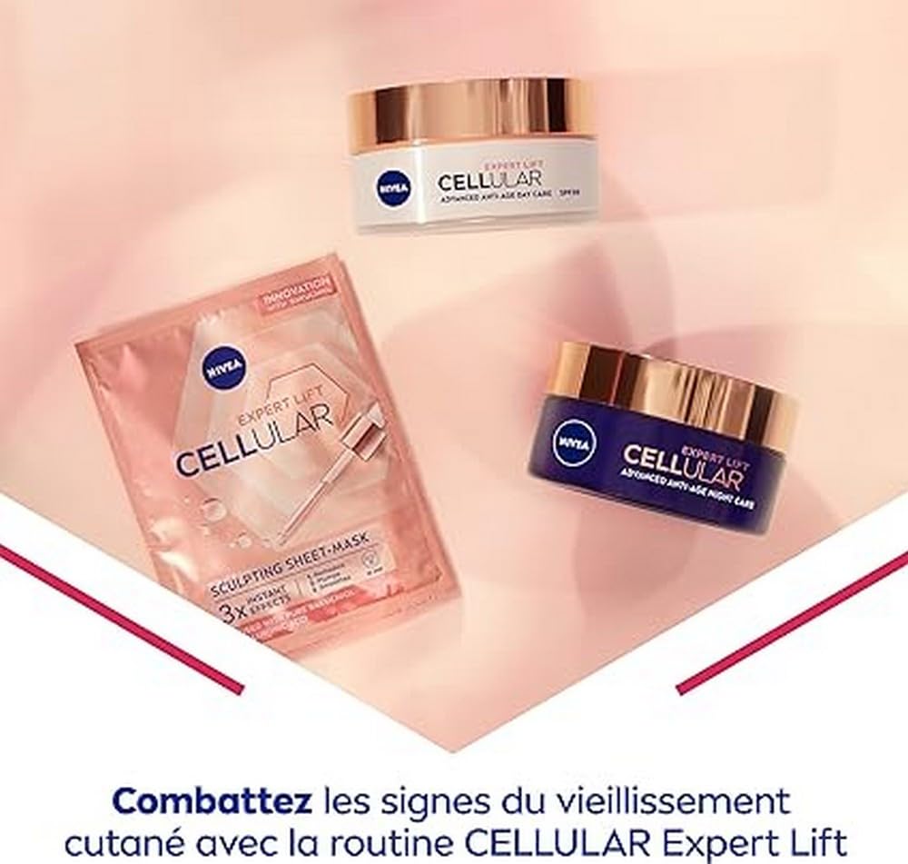 NIVEA Cellular Expert Lift Anti-Age Tuchmaske (1 Maske), glättende Gesichtsmaske für eine schöne & jünger aussehende Haut, Feuchtigkeitsmaske mit Bakuchiol + Hyaluronsäure (Packung mit 10)