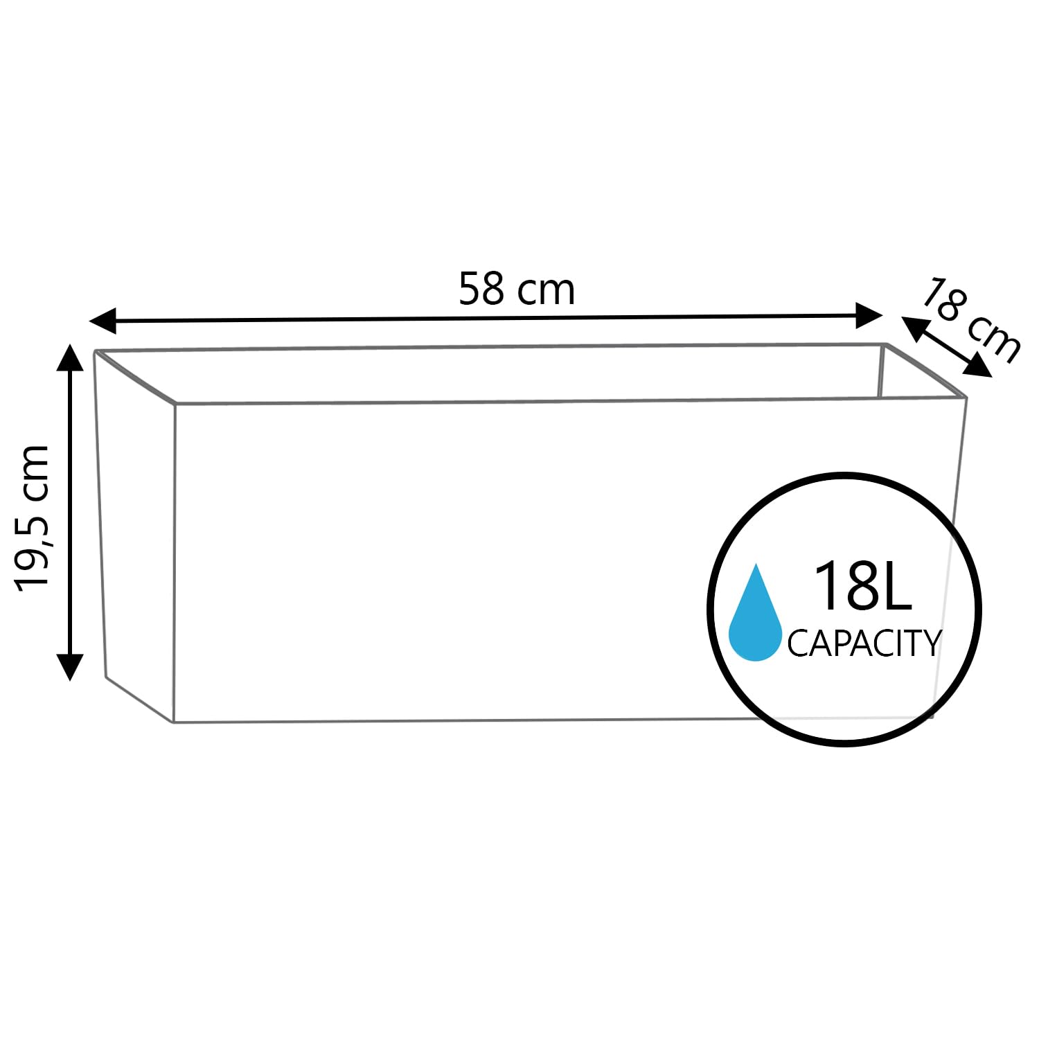 IMJ-Global Urbi Case macetero decorativo para plantas, rectangular, de plástico, altura 20 cm, para interior y exterior, 58 x 18 cm, diseño moderno, 18 litros