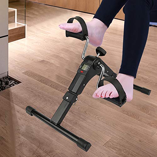Pedales estáticos, mini bicicleta de estado, máquinas de piernas, entrenamiento de brazos y piernas, pantalla LCD y resistencia ajustable, pedalier mini bicicleta D apartamento entrenador (negro – 37