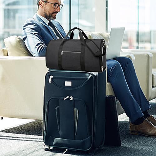 Generic Folding Suit Luggage Bag 2 In 1 Hanging Suitcase Suit Garment Duffle Bag Women Men Carry on Garment Bags Waterproof, Refer to description, Black, SQ19S1D5RNG5ECZI6I5P3