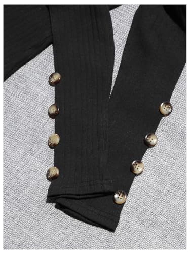 Floerns Girl's Mock Neck Fitted T Shirt Puff Long Sleeve Ruffle Button Ribbed Knit Tee Tops3