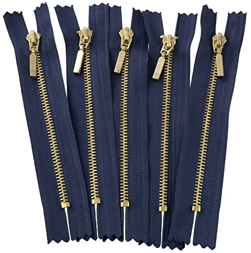 AERZETIX - C61452 - Juego de 5 Cremalleras no separables 12cm en metal con tirador decorativo - color: azul oscuro - cursor vaqueros chalecos marroquinería costura vestido pantalones mercería