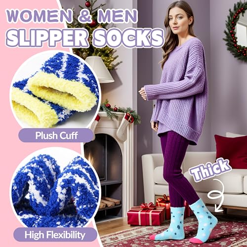 Image of Fuzzy Slipper Socks Thick Fluffy Warm Winter Cozy Plush Soft Sleep Home Socks for Women Men