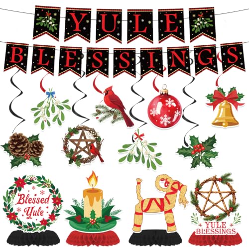 Image of Yule Blessing Winter Solstice Banner Swirl Hanging Decorations 14pc