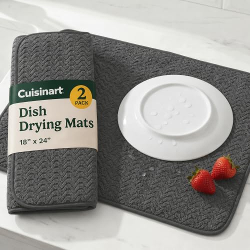 Cuisinart Dish Drying Mat for Kitchen Counter - 2-Pack XL 18x24 Ultra Absorbent Microfiber Dish Mat - Fast Drying, Machine Washable, Foldable Countertop Pad - Safe for Granite & Quartz