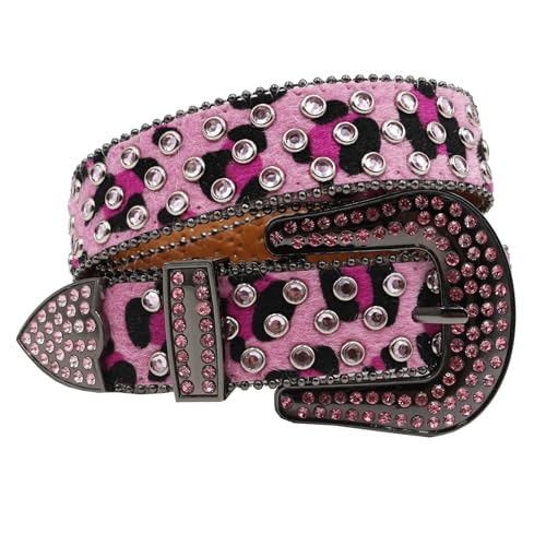 Rhinestone Belt Leopard Print Bling Belts For Women Luxury BB Y2K Cowgirl Belts for Jeans, Festival Gifts Belt
