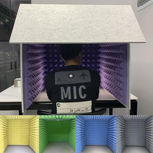 防音ボックス、簡易防音室 1人用マイク 防音 吸音材 シールド、テレワークリモートワーク 簡易防音個室 卓上吸音ボックス 防音室、防音ブース 自宅 天板付き マイク録音機器ポッドキャスト歌唱ゲーム放送用 (Color : 黄色, Size : LED照明付