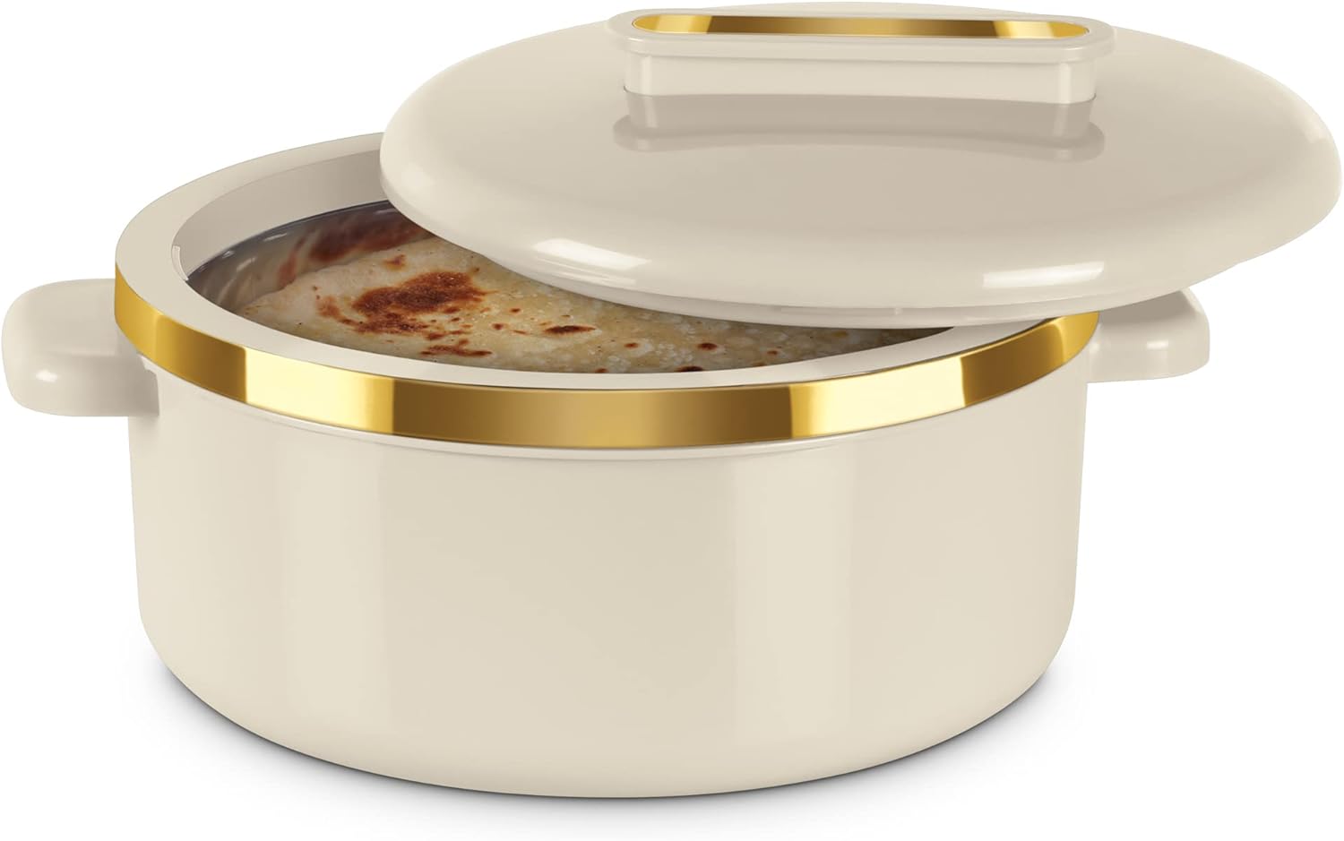 MILTON Curve 2500 Inner Stainless Steel Casserole, 2.15 litres, Ivory | BPA Free | Food Grade | Easy to Carry | Easy to Store | Chapati | Roti | Curd Maker