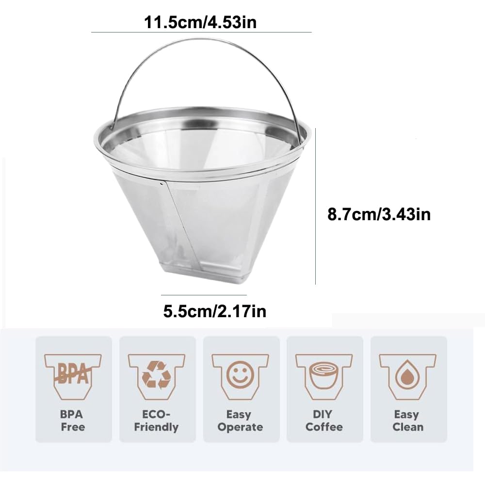 AioveBgren Coffee Filter Compatible with Ninja Dual Brew Pro Coffee Maker, 4 Permanent Cone Stainless Steel Reusable Coffee Filters Coffee Basket Compatible with Ninja CFP301 CFP201 CFN601