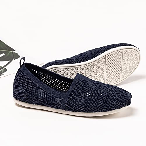 Women's Knit Flat Shoes,Classic Casual Washable Shoes,Comfortable Walking Slip-On Ballerina Square Toe Shoes for Women4