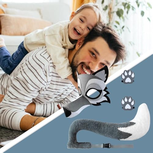 Ensemble cosplay de loup avec queue en palmier et accessoires de carnaval