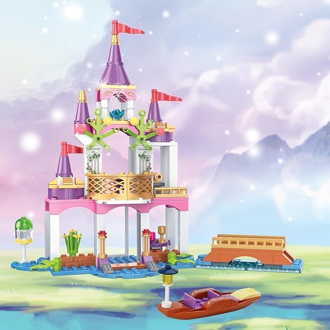 Princess Fairy Lake Castle Building Blocks Set for Girls – 191 PCS Pink Royal Castle Playset with Golden Bridge, Canoe & Princess Accessories | Creative STEM Construction Toy Gift for Girls and Boys-picture-27