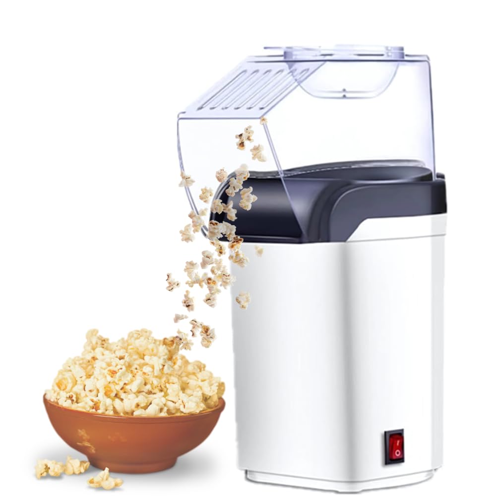 drumstone (𝟏𝟖 𝐘𝐄𝐀𝐑 𝐖𝐀𝐑𝐑𝐀𝐍𝐓𝐘) white pm1200 popcorn maker – easy-to-use, stylish popcorn machine for fresh, hot popcorn at home, parties, and movie nights