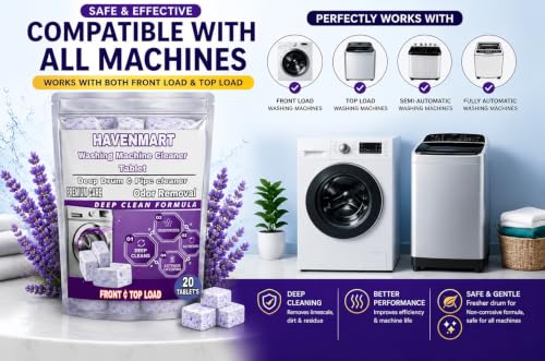Image of Washing Machine Cleaner Tablets 20 Pcs | Deep Drum & Tub Cleaning | Removes Dirt, Residue, Limescale & Bad Odour | Washing Machine Cleaning Tablets for Front & Top Load Machines (20 pce)
