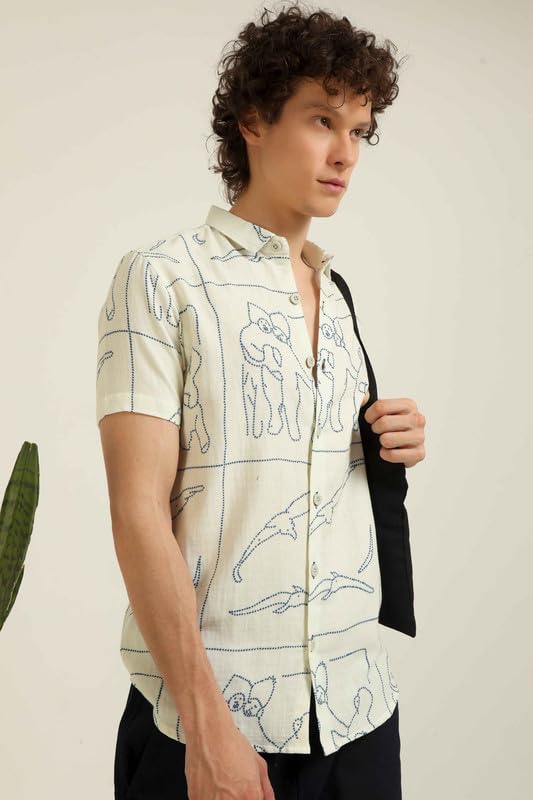 Image of BE ACTIVE Men's Printed Motif Half Sleeve Shirt || Printed Perfection || Breathable Comfort || Casual Sophistication