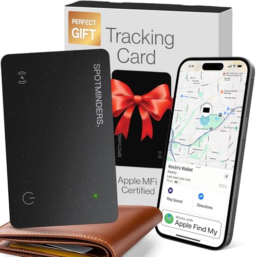 SPOTMINDERS Apple MFi Certified Wallet Tracker Card for Travel - Works with Apple Find My, IP68 Waterproof Rechargeable Tracking Card for Wallet Luggage Passport Purse - Ultra Slim 0.07in Item Finder
