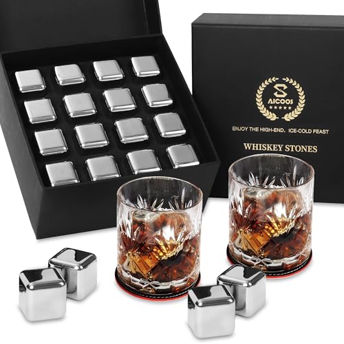 Geschenke für Männer - Eiswürfel Edelstahl Wiederverwendbare Metall Whisky Steine für Jahrestag Und Geburtstag Personalisierte Geschenk für Ihn Ehemann Mann Papa Freund (16Stück Eiswürfel)