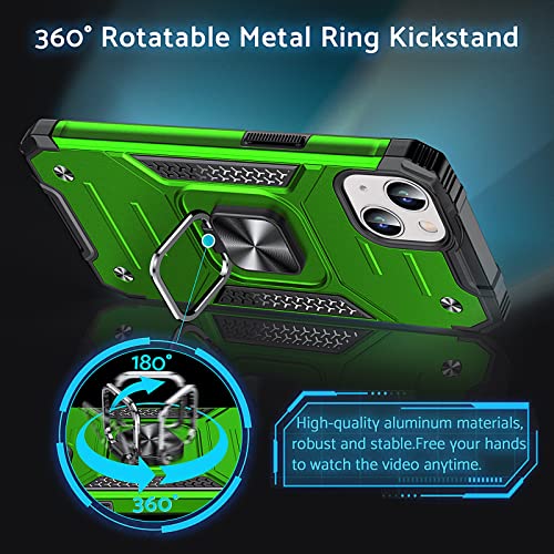 Image of Anqrp Designed for iPhone 14 Case, Military Grade Protective Phone Case Cover with Enhanced Metal Ring Kickstand [Support Magnet Mount] Compatible with iPhone 14 6.1, Grass Green