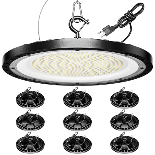 10 Pack 200W UFO LED High Bay Light 29500lm 5000K Shop Lights for Warehouse 5 Cable with Plug AC110-277V Waterproof Commercial Lights for Barn Workshop Garage Factory Warehouse Gym ETL Listed