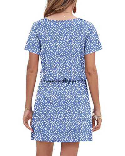 Image of AUSELILY Womens Summer Dresses 2026 Causal Short Sleeve V Neck Tie Front Mini Short Dress with Pockets