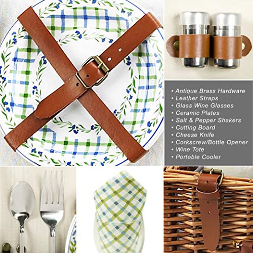 Personalized Picnic at Ascot Original Cheshire English-Style Willow Picnic Basket with Service for 2 and Blanket- Designed, Assembled & Quality Approved in The USA