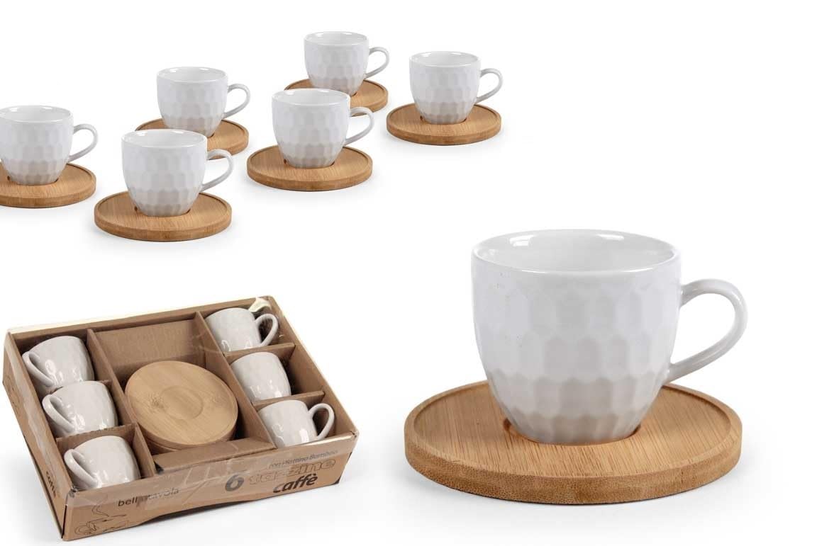 GICOS SRL Juego de 6 tazas de café con platos de bambú