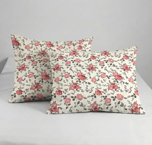 Image of Trance Home Linen 200 TC 100% Cotton Printed Pillow Covers | Pillow Cases | Set of 2 Piece Pillow Covers only |Large Size (20 X 30 inch, Blooms Coral)