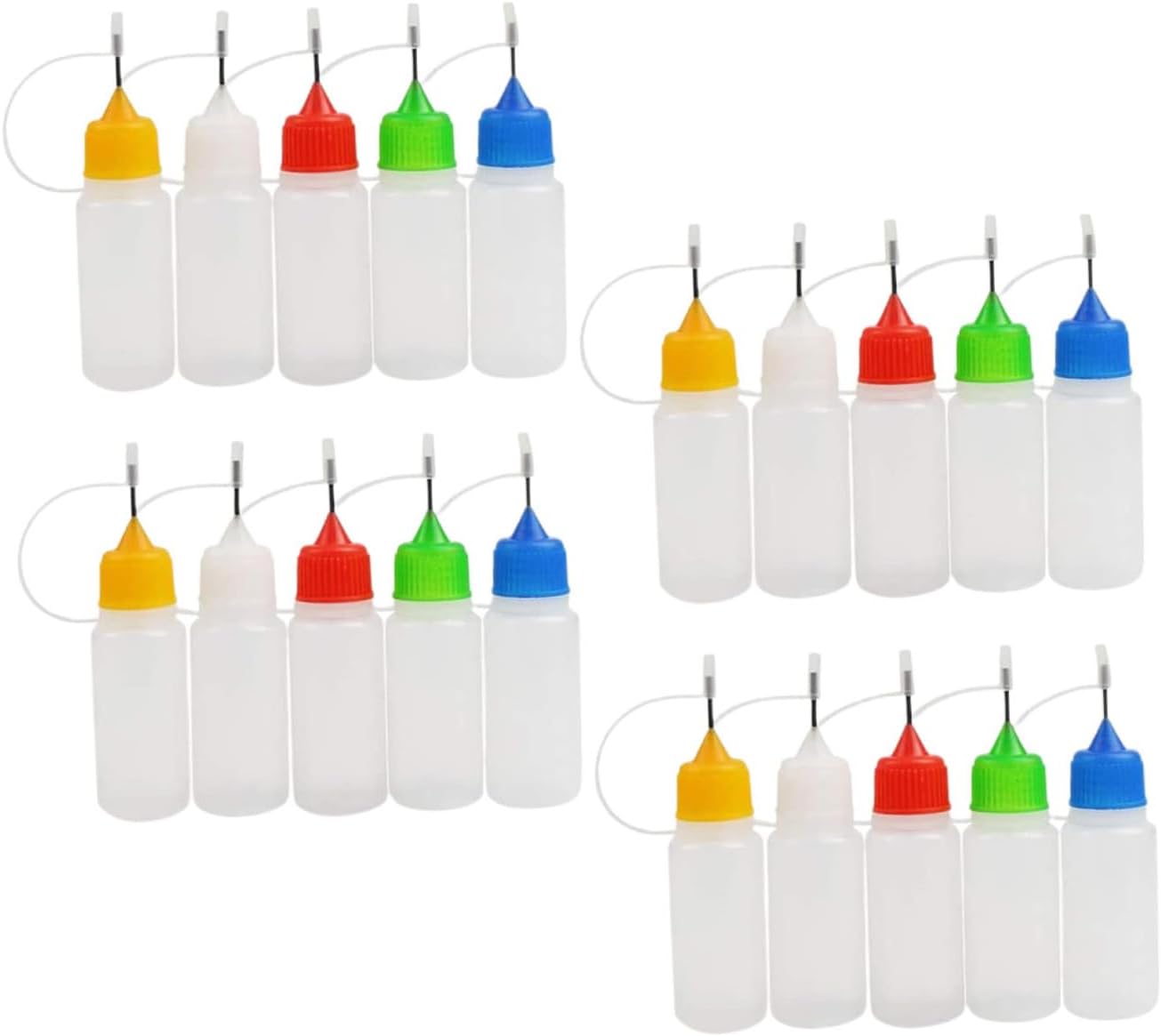 20pcs 30ml Plastic Needle Tip Squeeze Bottles with Lids, Semi- Liquid Glue Applicator Bottles for Precise Craft, Paint, and Industrial Use Random Color