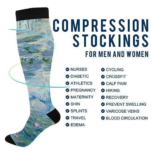 Compression Socks for Women and Men, Water Lilies Claude Monet Oil Paintings Flowers 1 Pairs Long Socks for Athletic Running, Hiking4