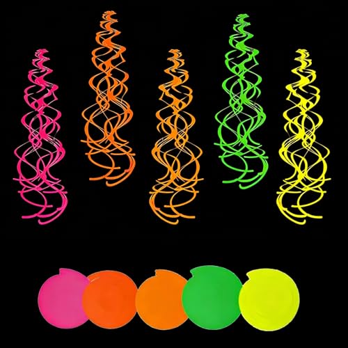 20 guirnaldas de neón, decoración de luz negra, serpentinas fluorescentes, coloridas, espirales de techo, guirnaldas de neón, decoración de carnaval para luz negra, carnaval, cumpleaños, fiesta